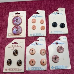 Lady Fashion Vintage Buttons 6 Cards Marbled Pearlescent Retro Sewing Notions